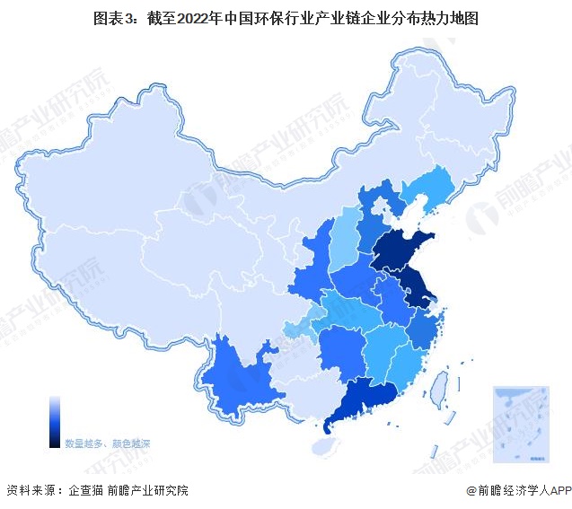 图表3:截至2022年中国环保行业产业链企业分布热力地图